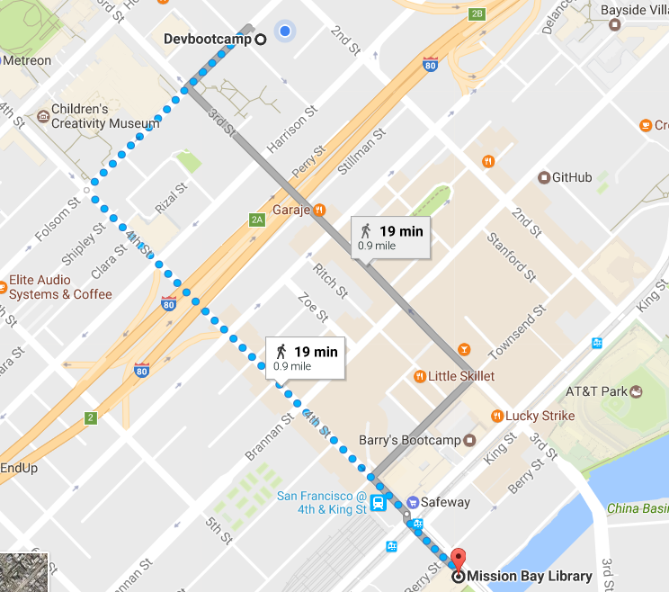 Map: DBC to the Library routes